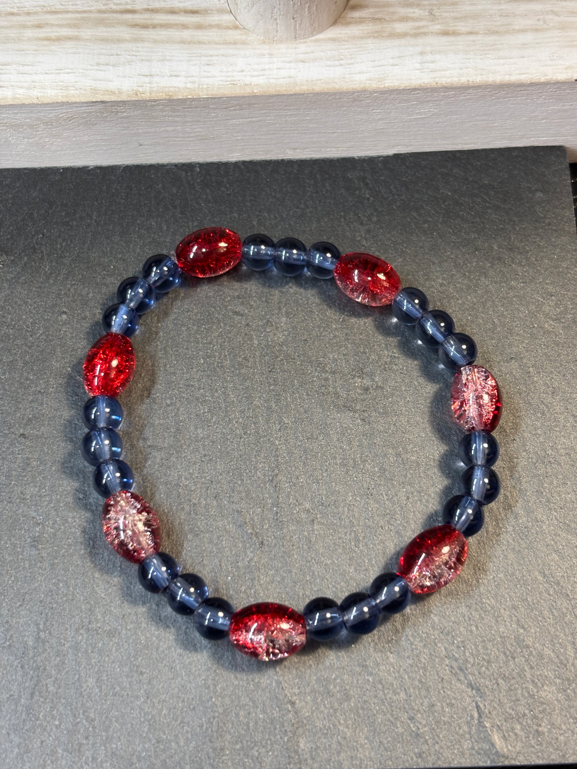 Patriotic  Handmade Glass Beaded Stretch Bracelet - 3