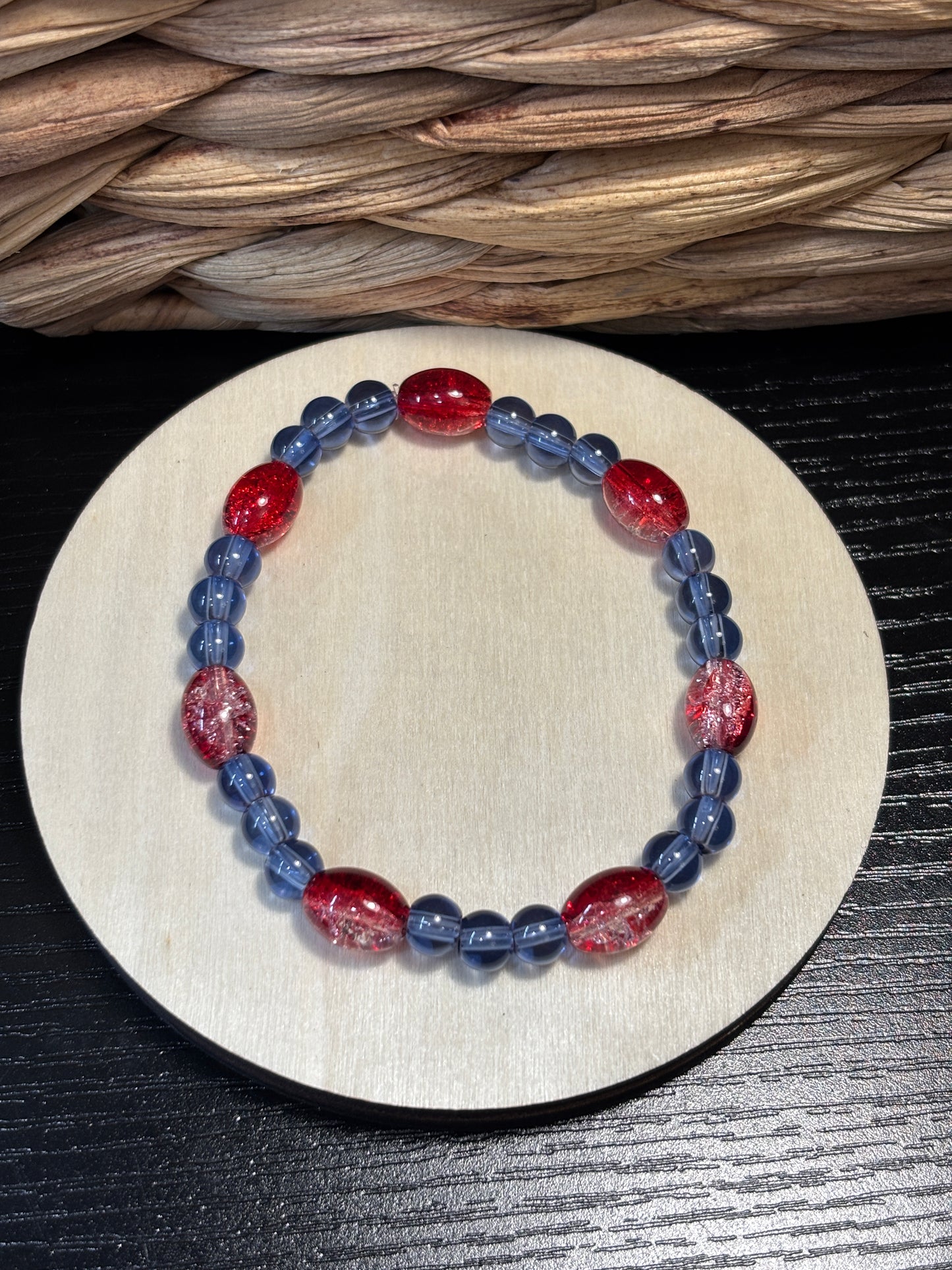 "Patriotic" - Handmade Glass Beaded Stretch Bracelet