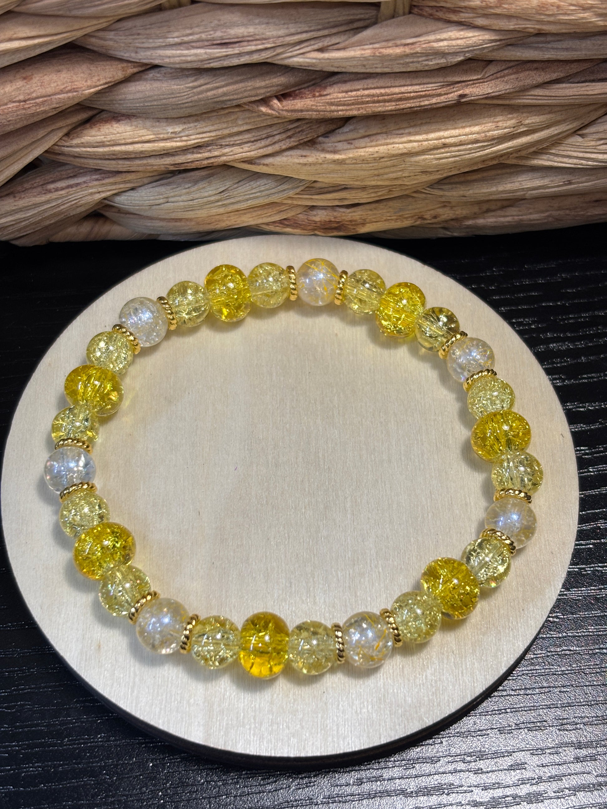 Sunshine  Handmade Glass Beaded Stretch Bracelet - 3