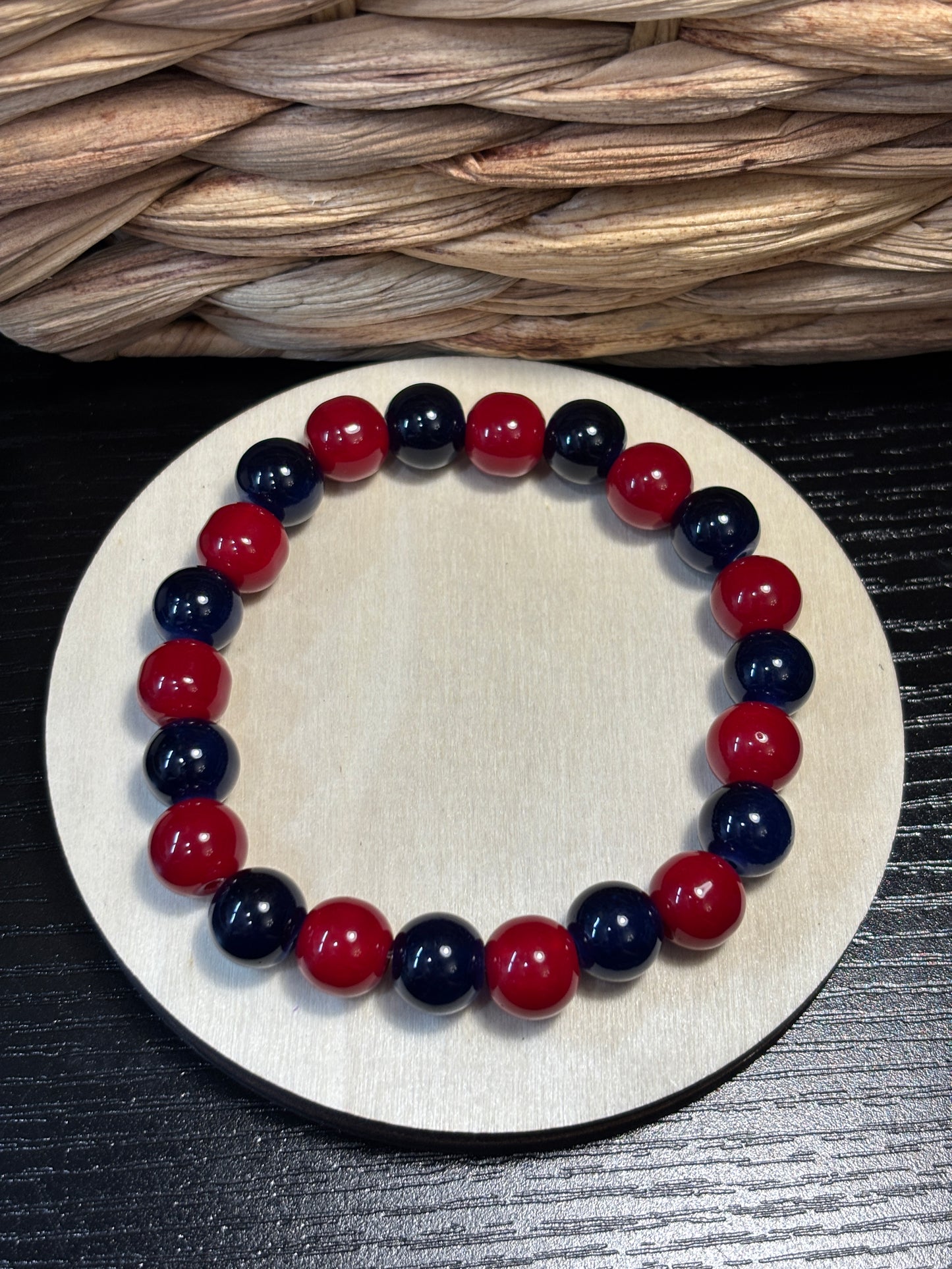 Red & Blue  Handmade Glass Beaded Stretch Bracelet - 4