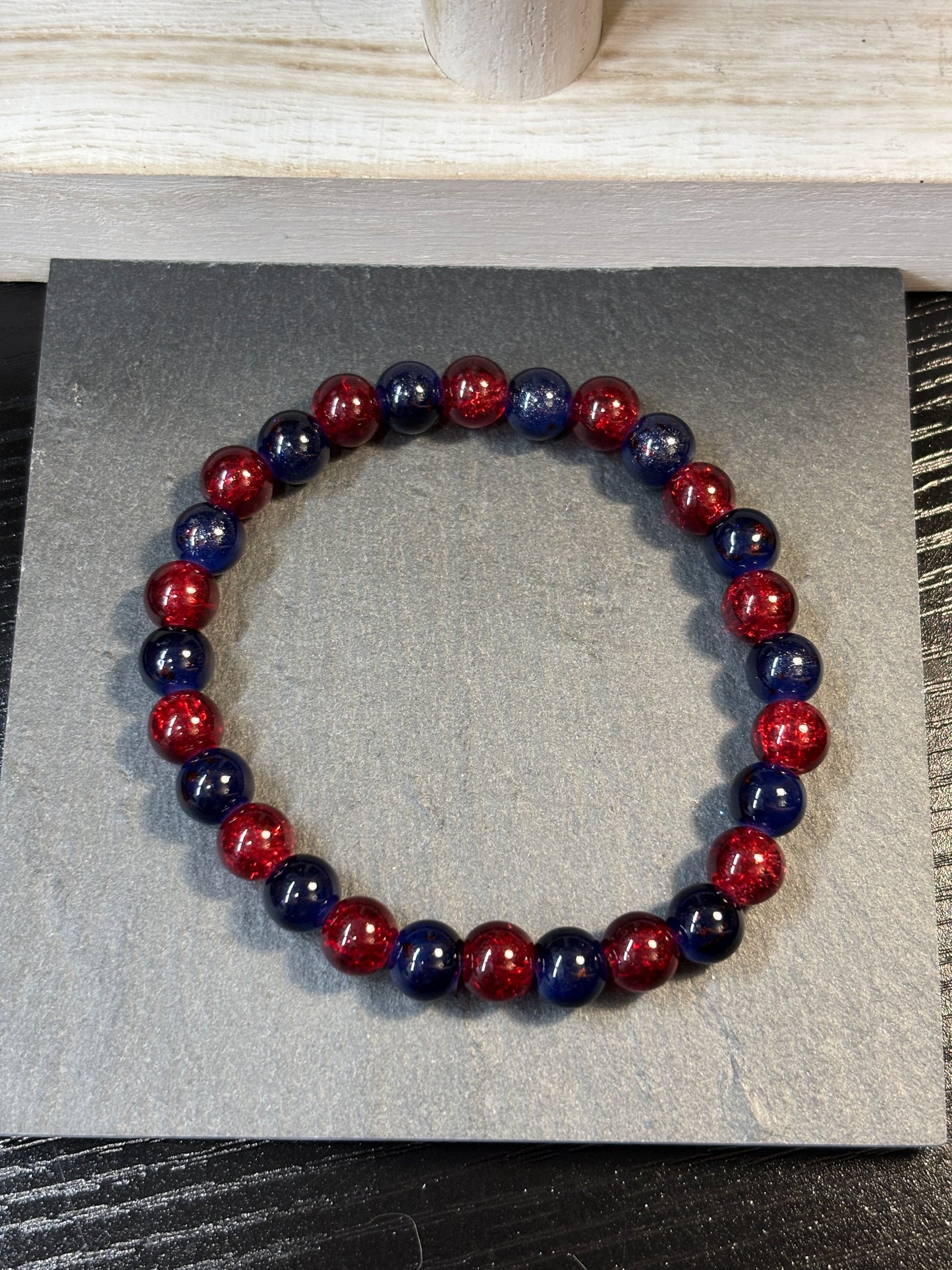 "America II" - Handmade Glass Beaded Stretch Bracelet