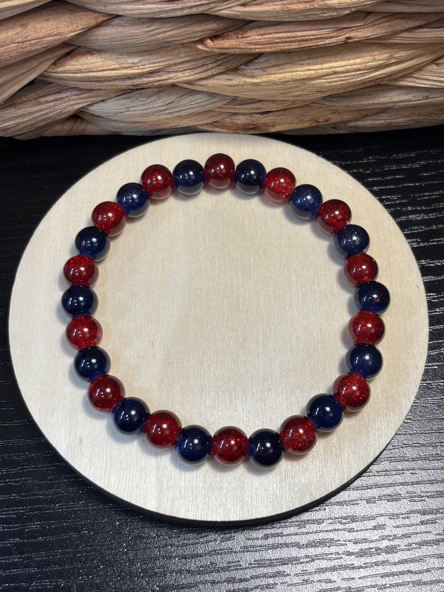 "America II" - Handmade Glass Beaded Stretch Bracelet