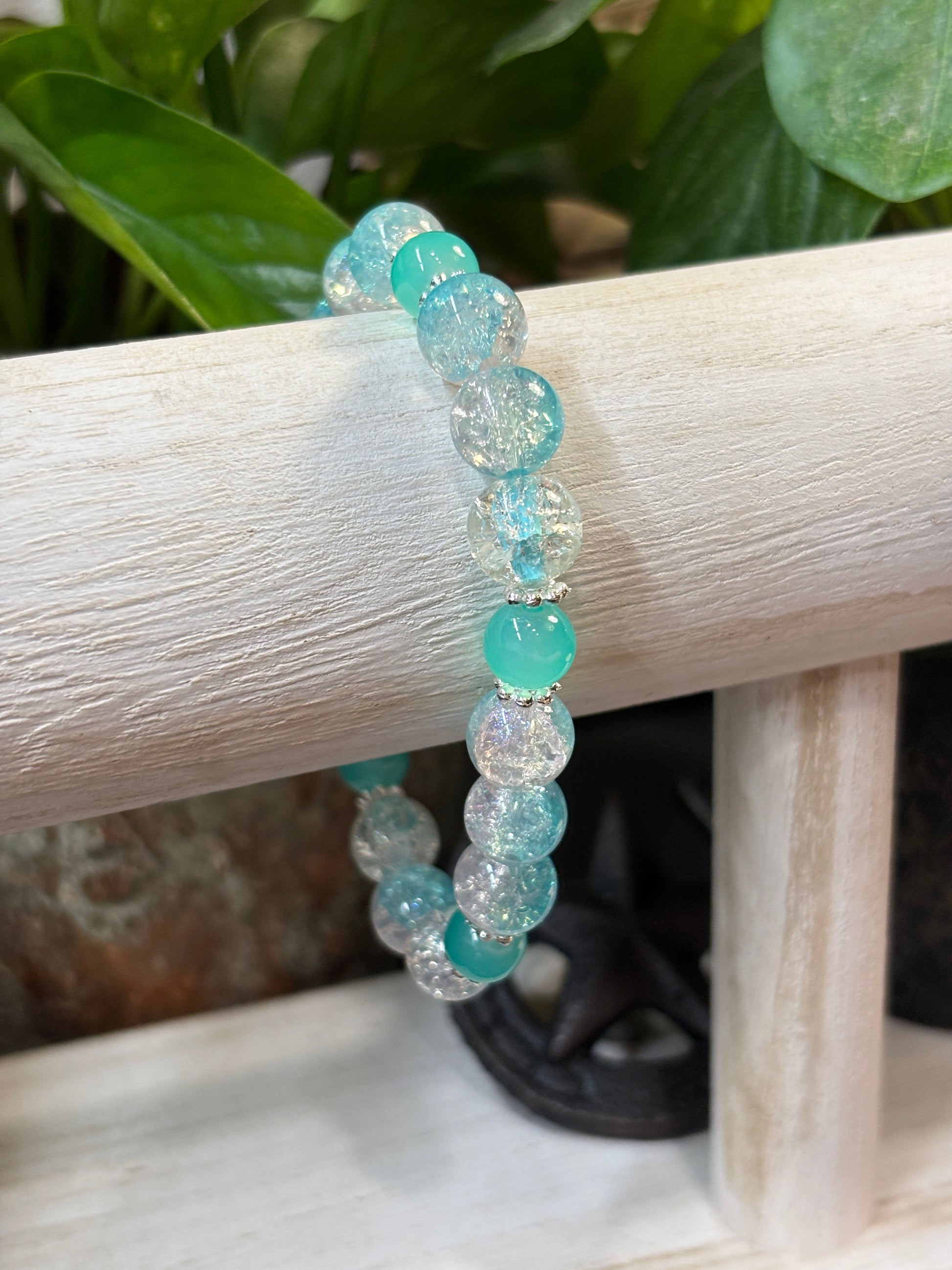 Sea Spray  Handmade Glass Beaded Stretch Bracelet - 1
