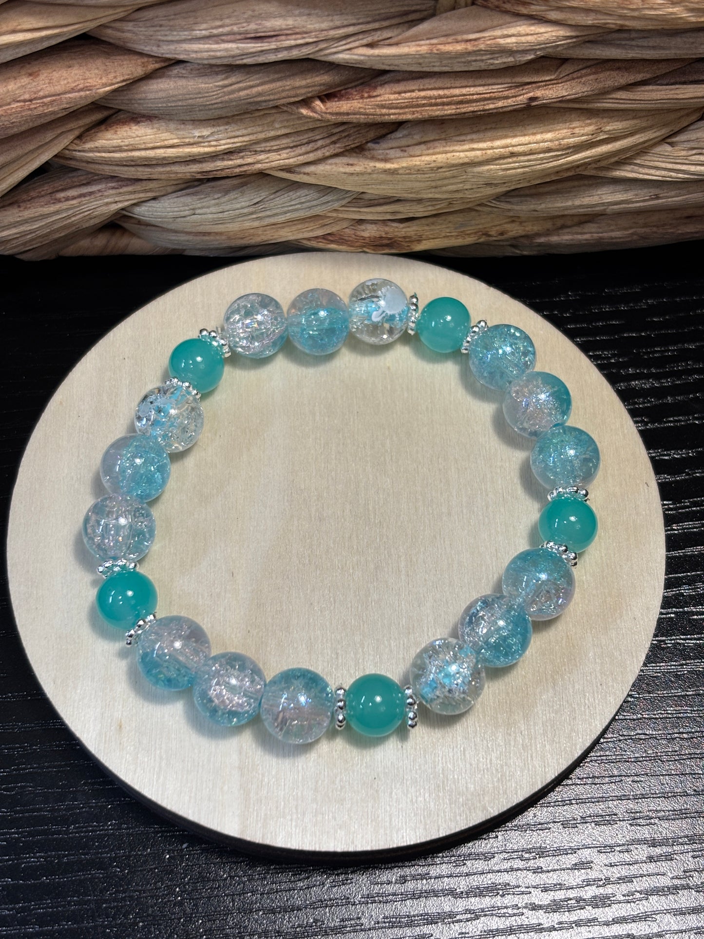 "Sea Spray" - Handmade Glass Beaded Stretch Bracelet