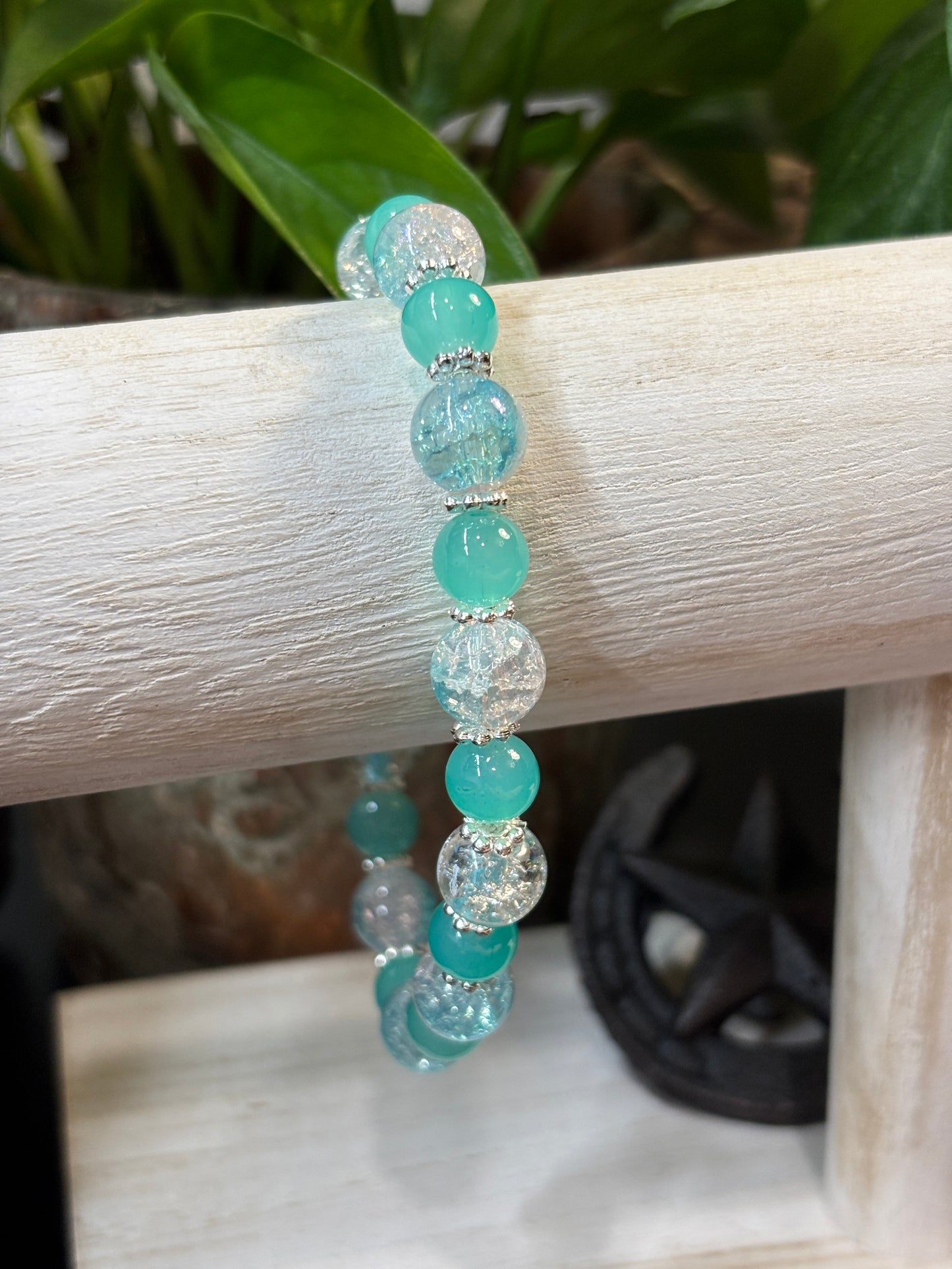 "Sea Spray III" - Handmade Glass Beaded Stretch Bracelet