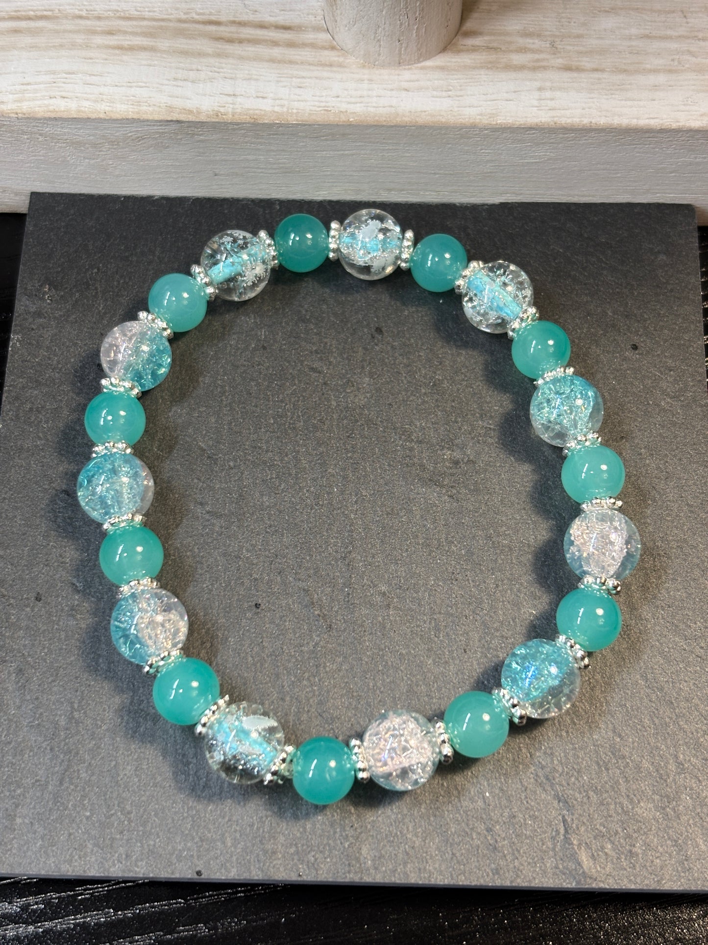 "Sea Spray III" - Handmade Glass Beaded Stretch Bracelet