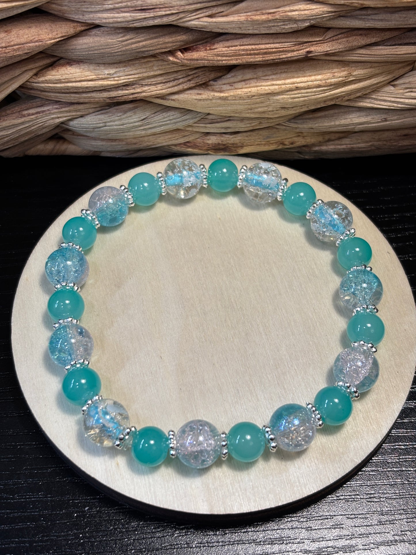 "Sea Spray III" - Handmade Glass Beaded Stretch Bracelet