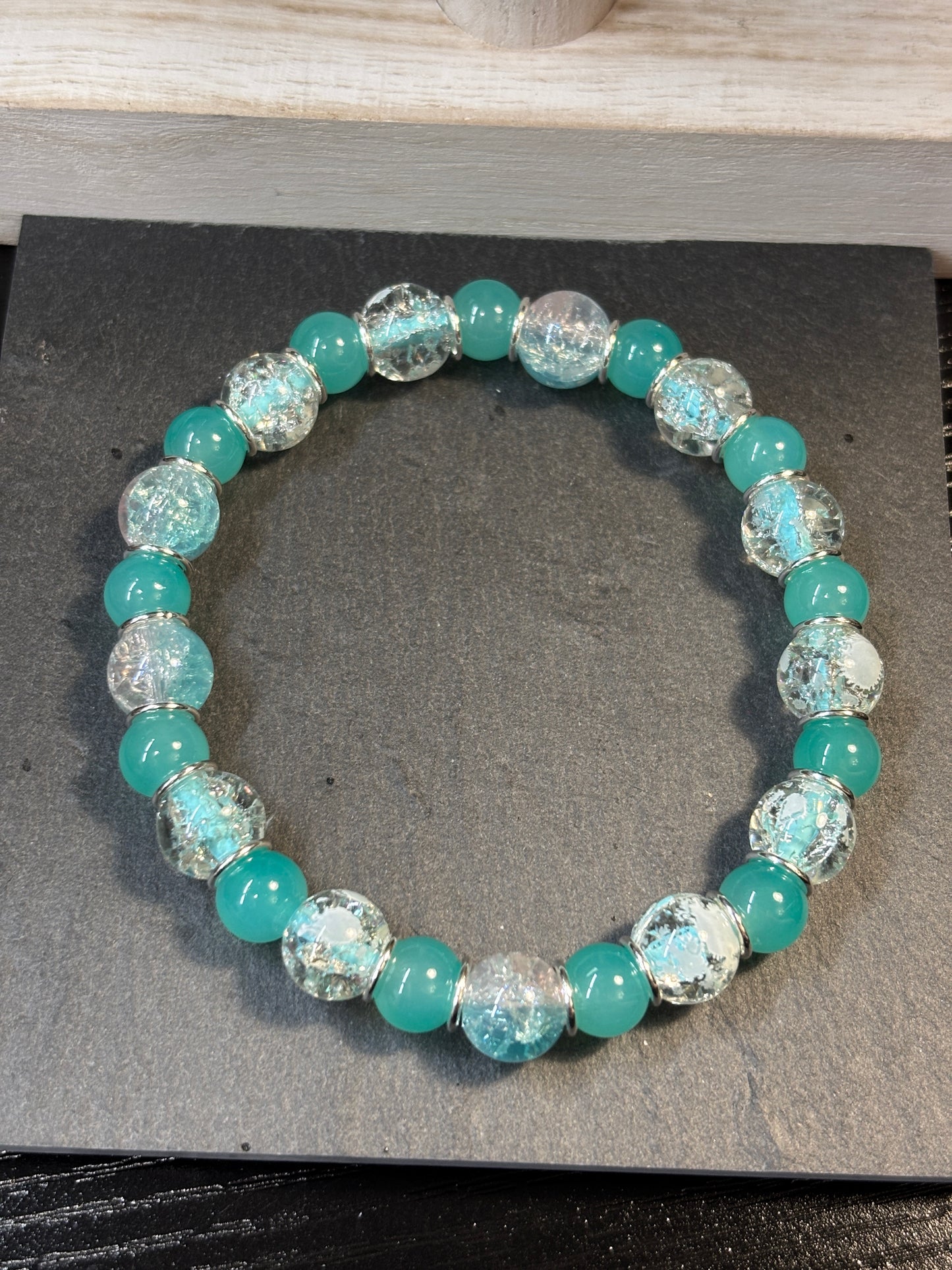 "Water Dance II" - Handmade Glass Beaded Stretch Bracelet