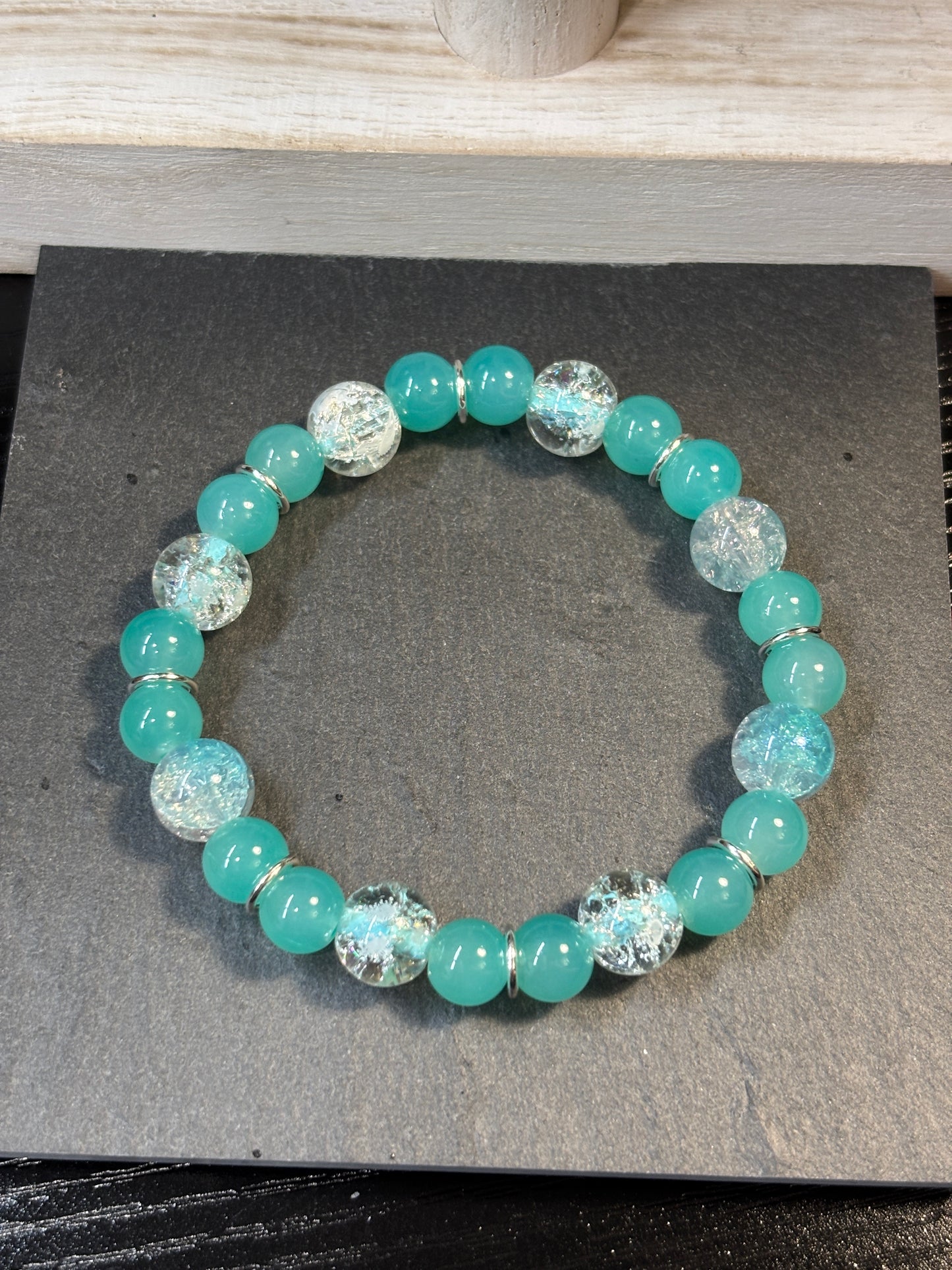 "Water Dance III" - Handmade Glass Beaded Stretch Bracelet