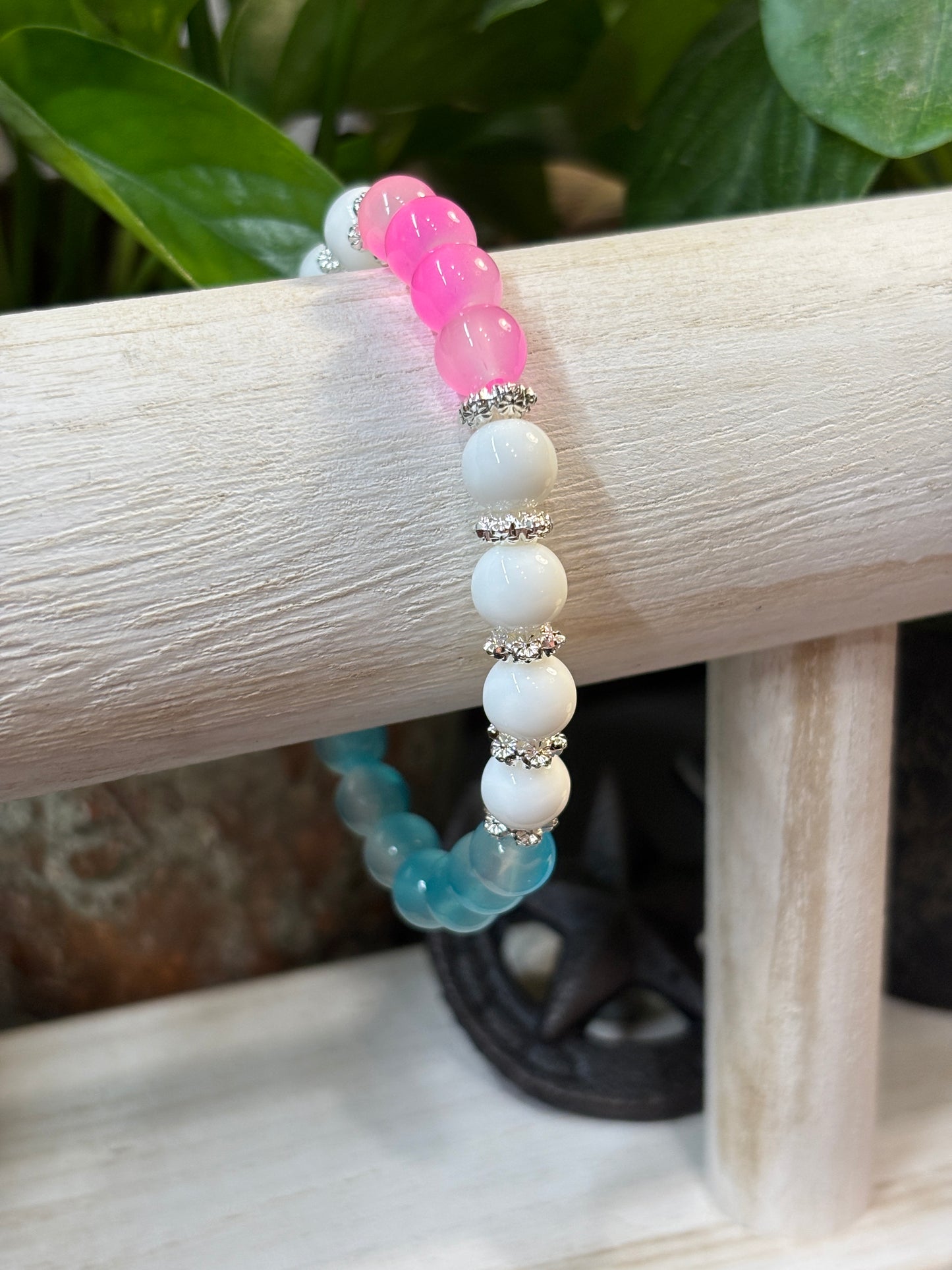 Iced Pink II  Handmade Glass Beaded Stretch Bracelet - 2