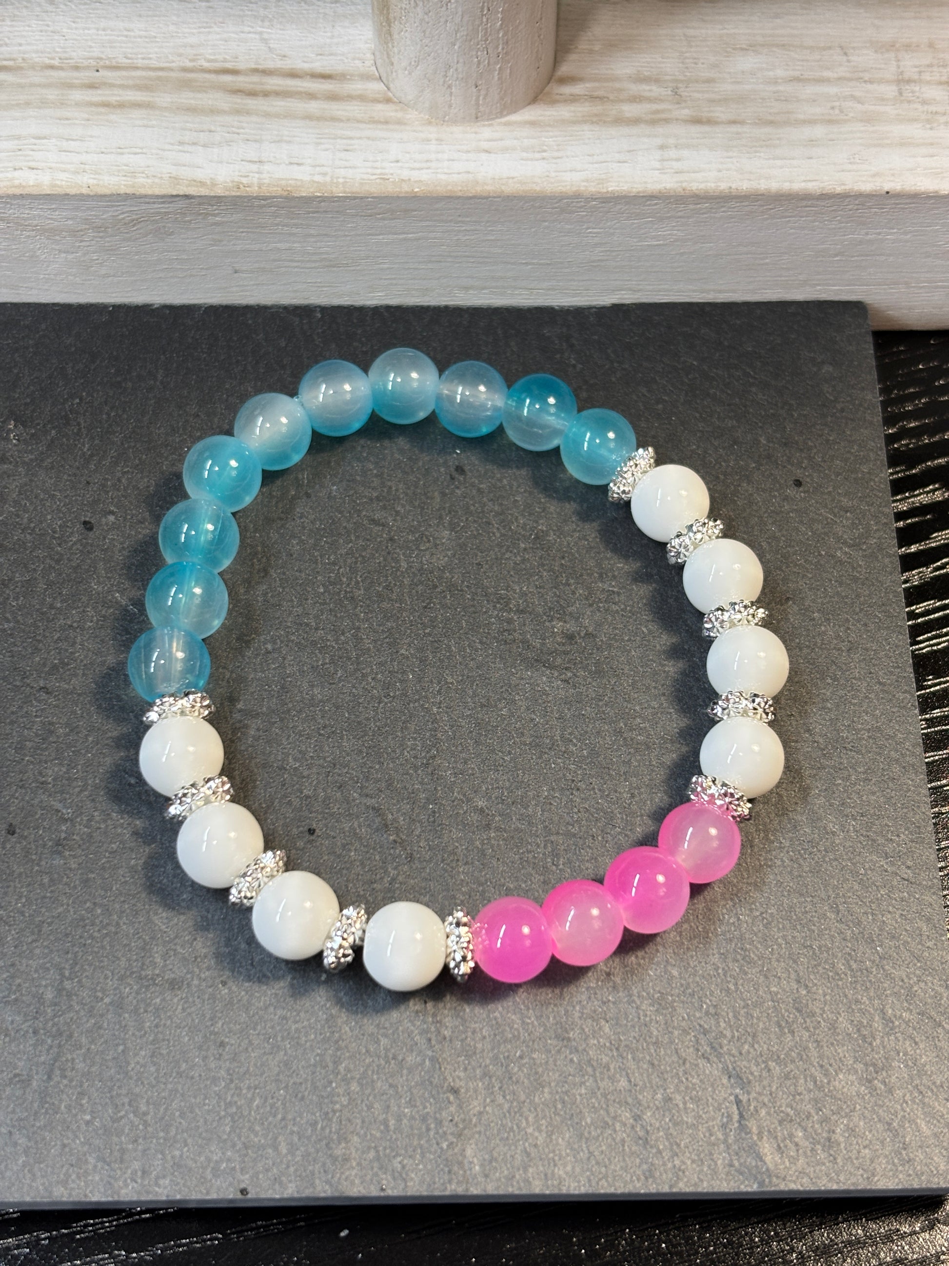 Iced Pink II  Handmade Glass Beaded Stretch Bracelet - 3