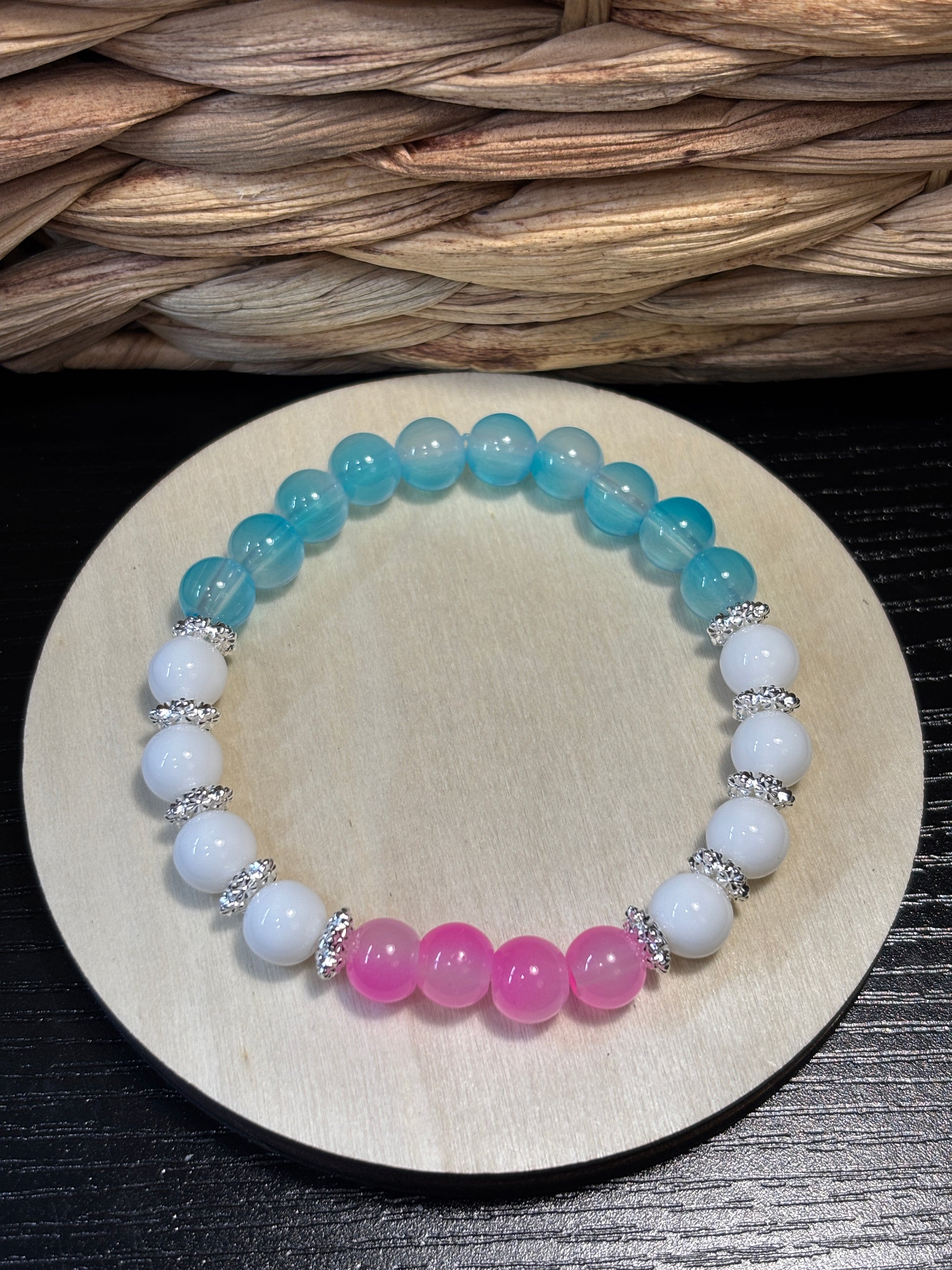 Iced Pink II  Handmade Glass Beaded Stretch Bracelet - 4