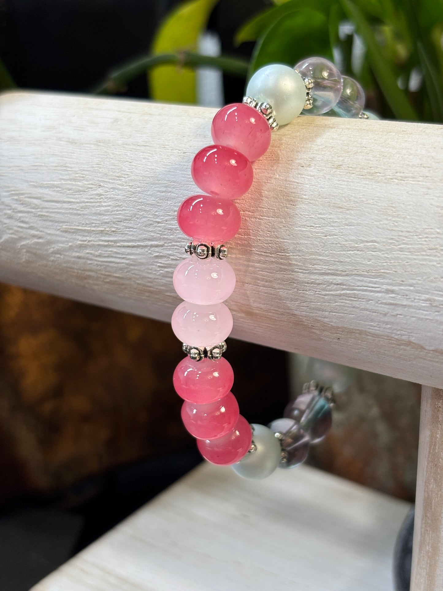 "Pops of Pink" - Handmade Glass Beaded Stretch Bracelet