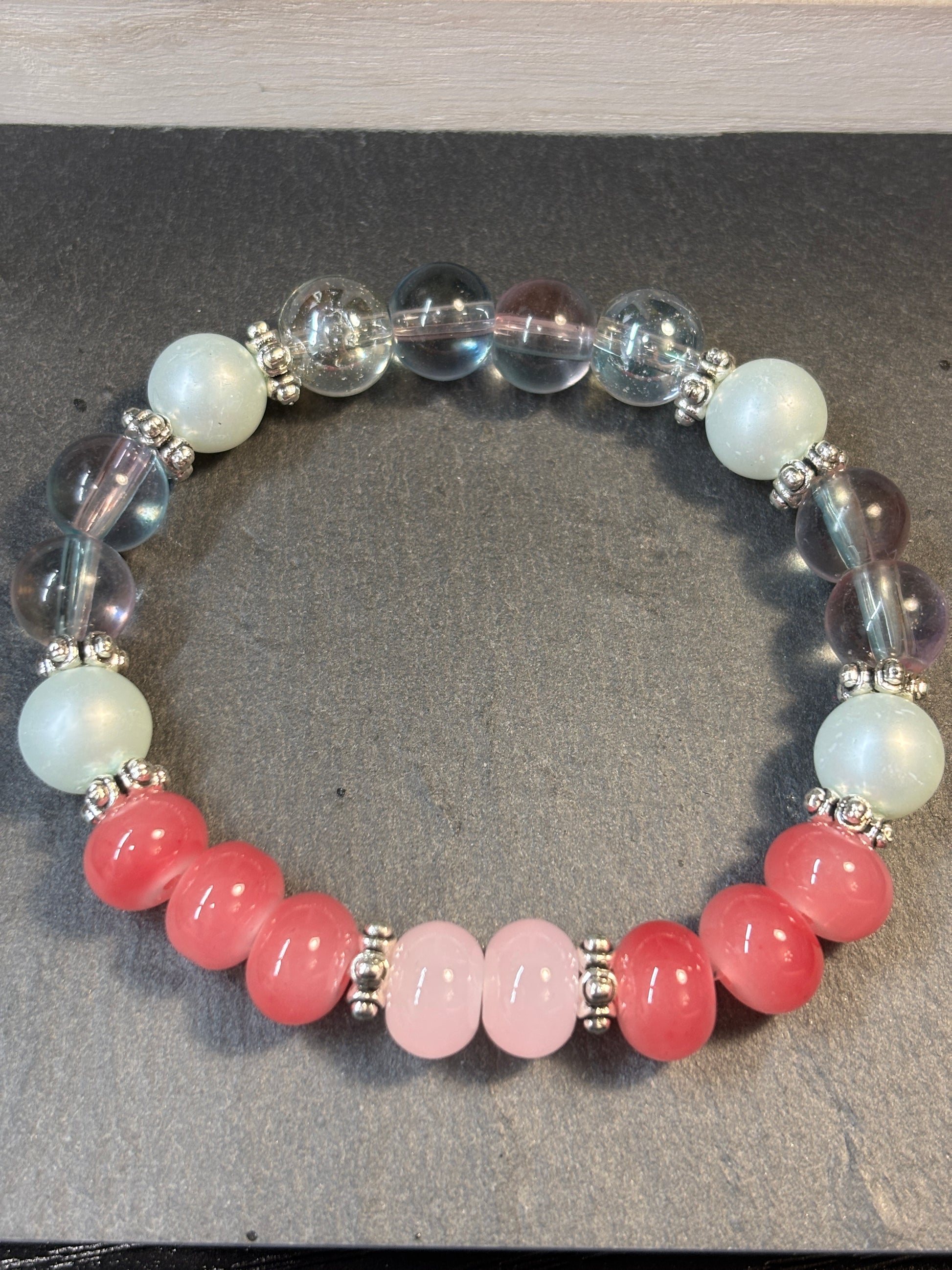 Pops of Pink  Handmade Glass Beaded Stretch Bracelet - 3