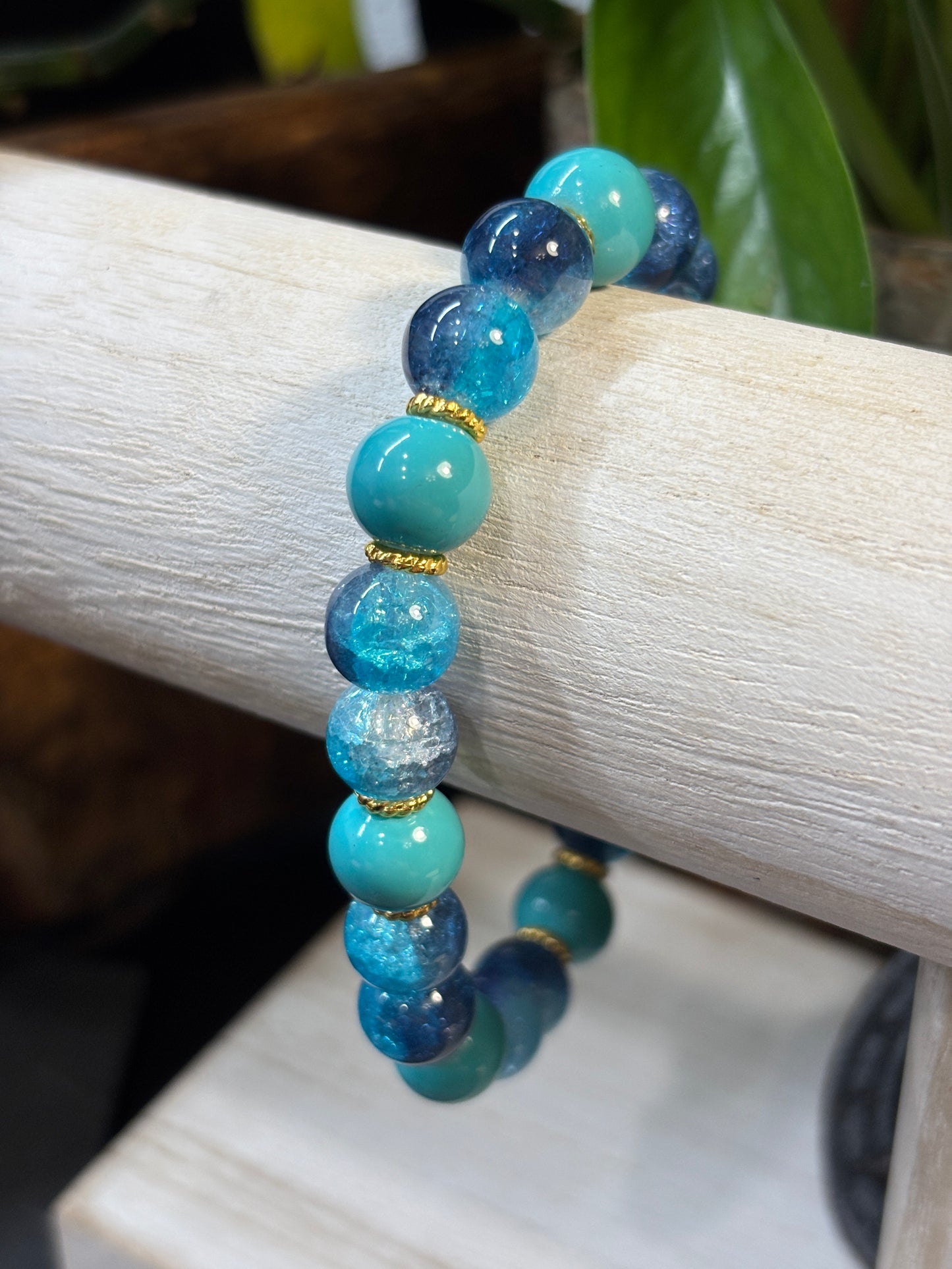 "Caribbean Gold" - Handmade Glass Beaded Stretch Bracelet