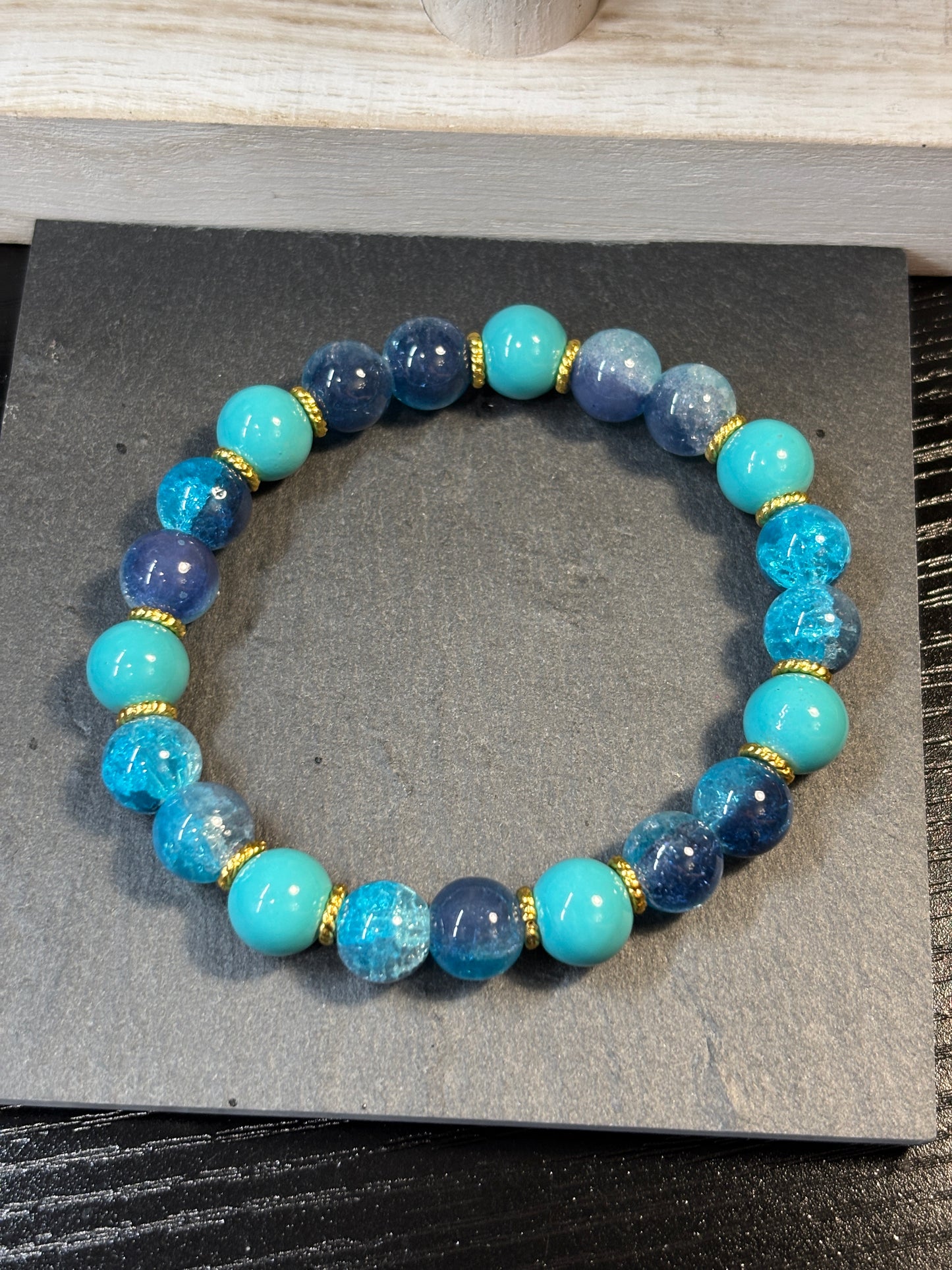 "Caribbean Gold" - Handmade Glass Beaded Stretch Bracelet
