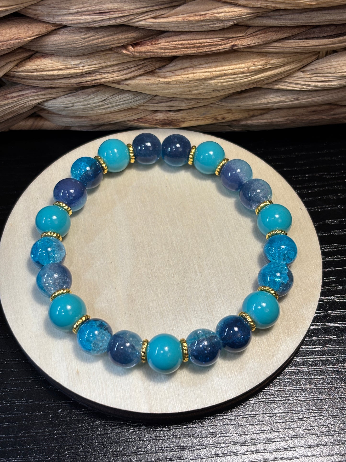 "Caribbean Gold" - Handmade Glass Beaded Stretch Bracelet