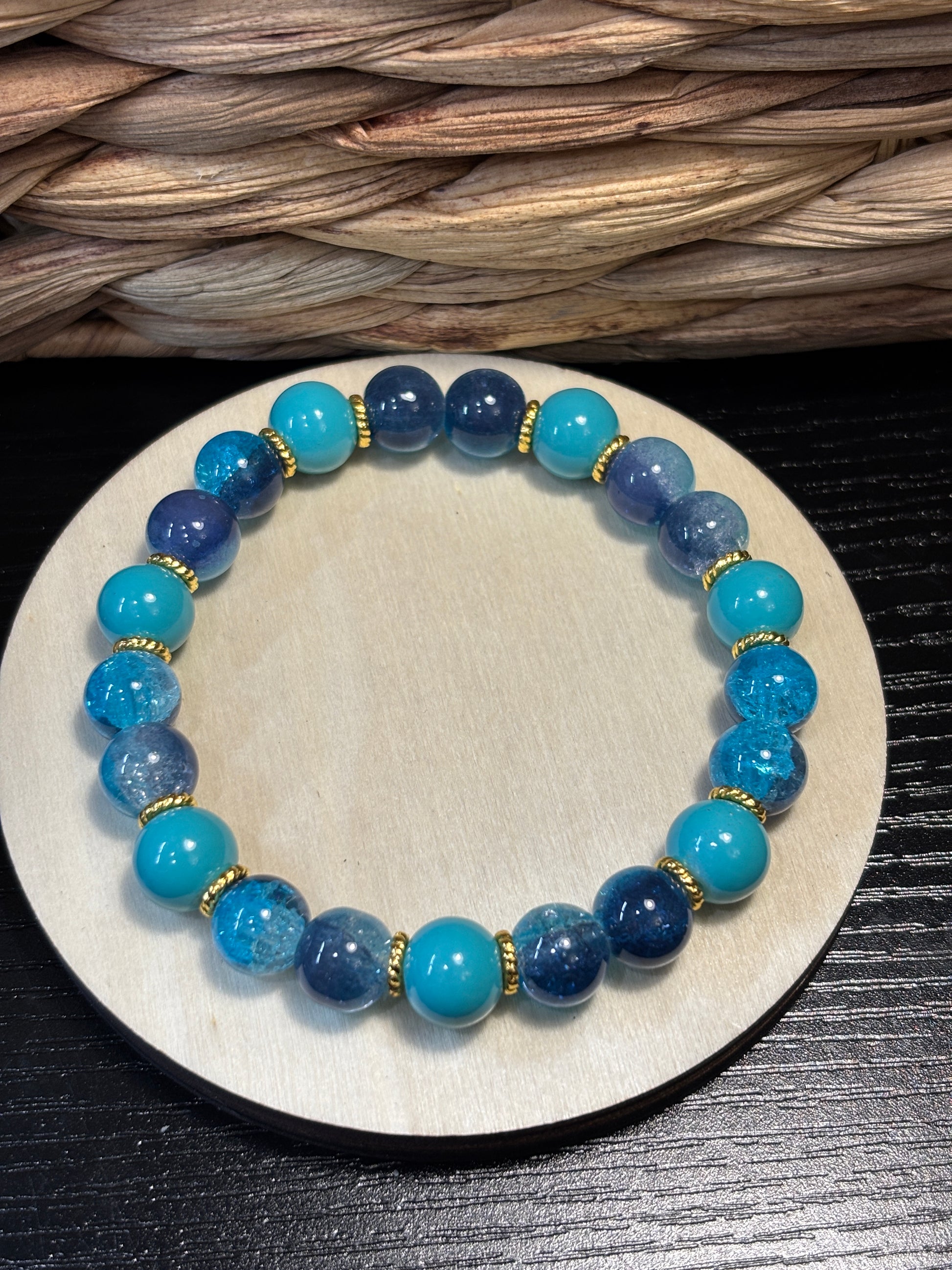 Caribbean Gold  Handmade Glass Beaded Stretch Bracelet - 4