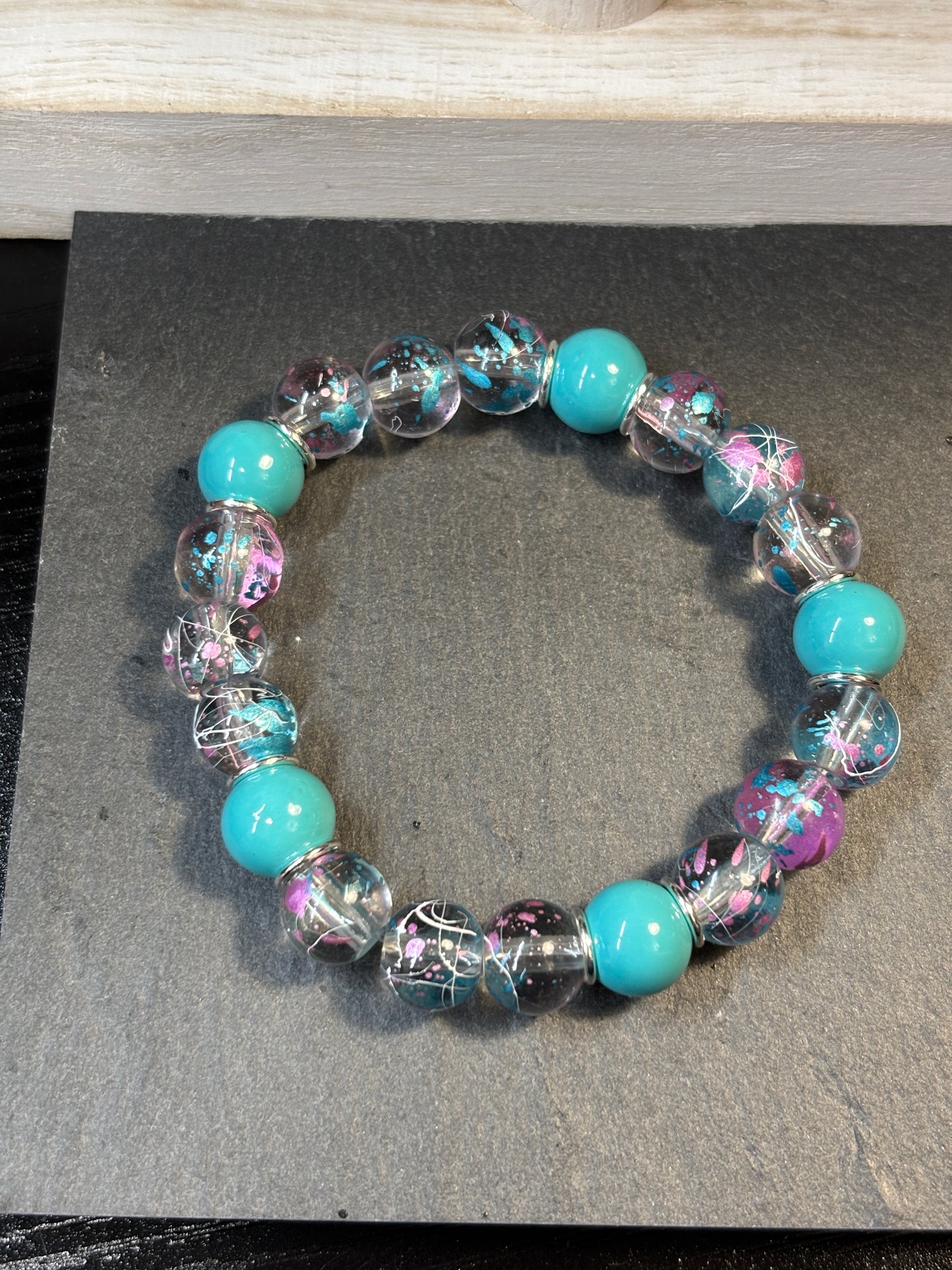 "Artist Teal II" - Handmade Glass Beaded Stretch Bracelet