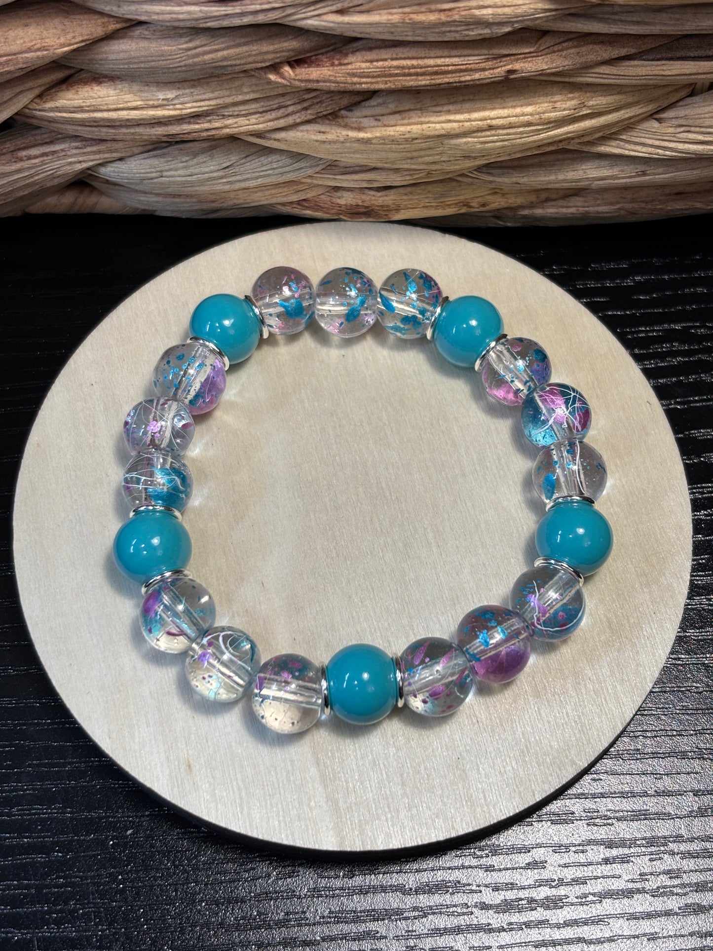 "Artist Teal II" - Handmade Glass Beaded Stretch Bracelet
