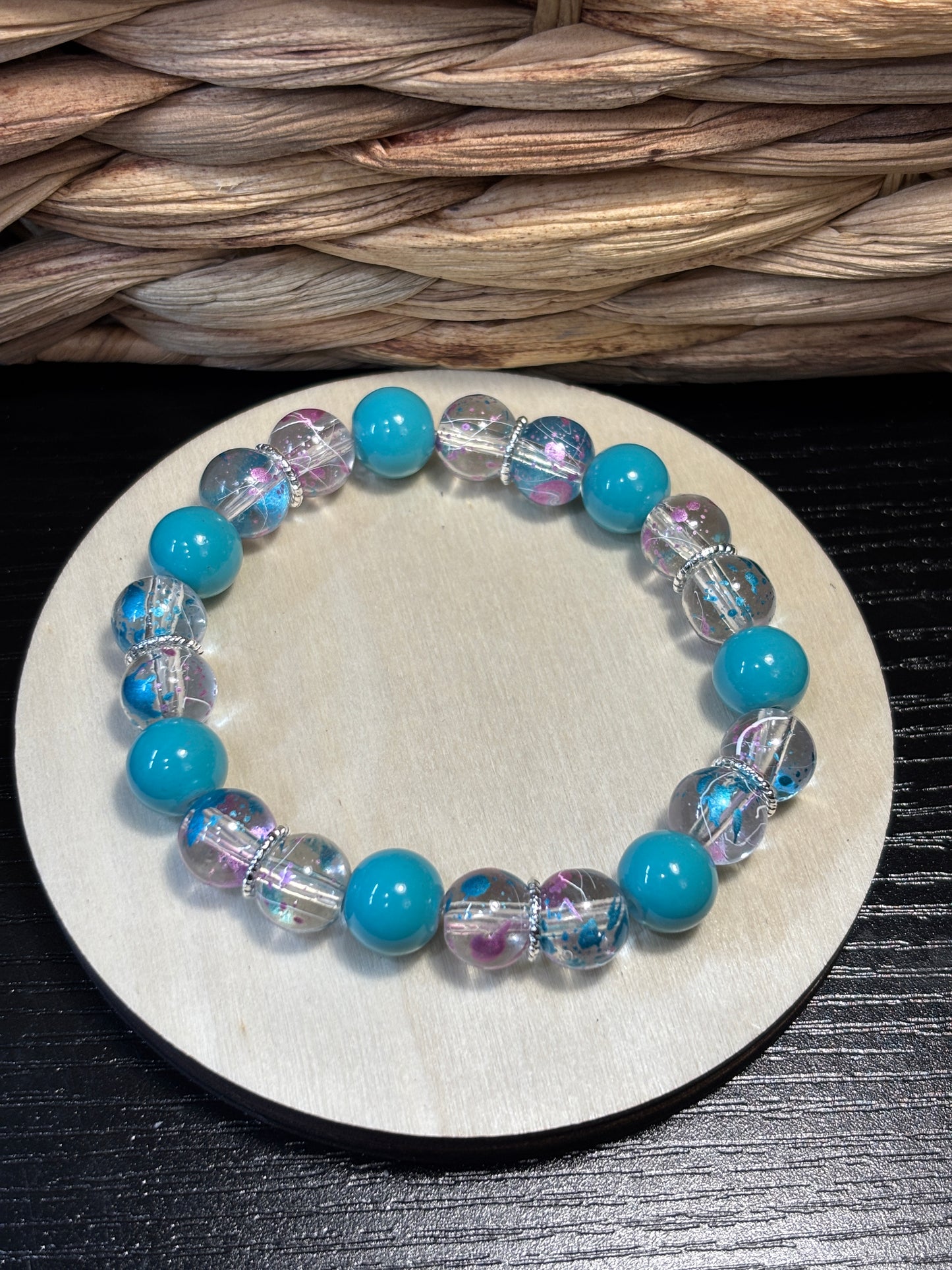 "Artist Teal" - Handmade Glass Beaded Stretch Bracelet