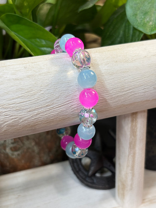 80's Vibes  Handmade Glass Beaded Stretch Bracelet - 1