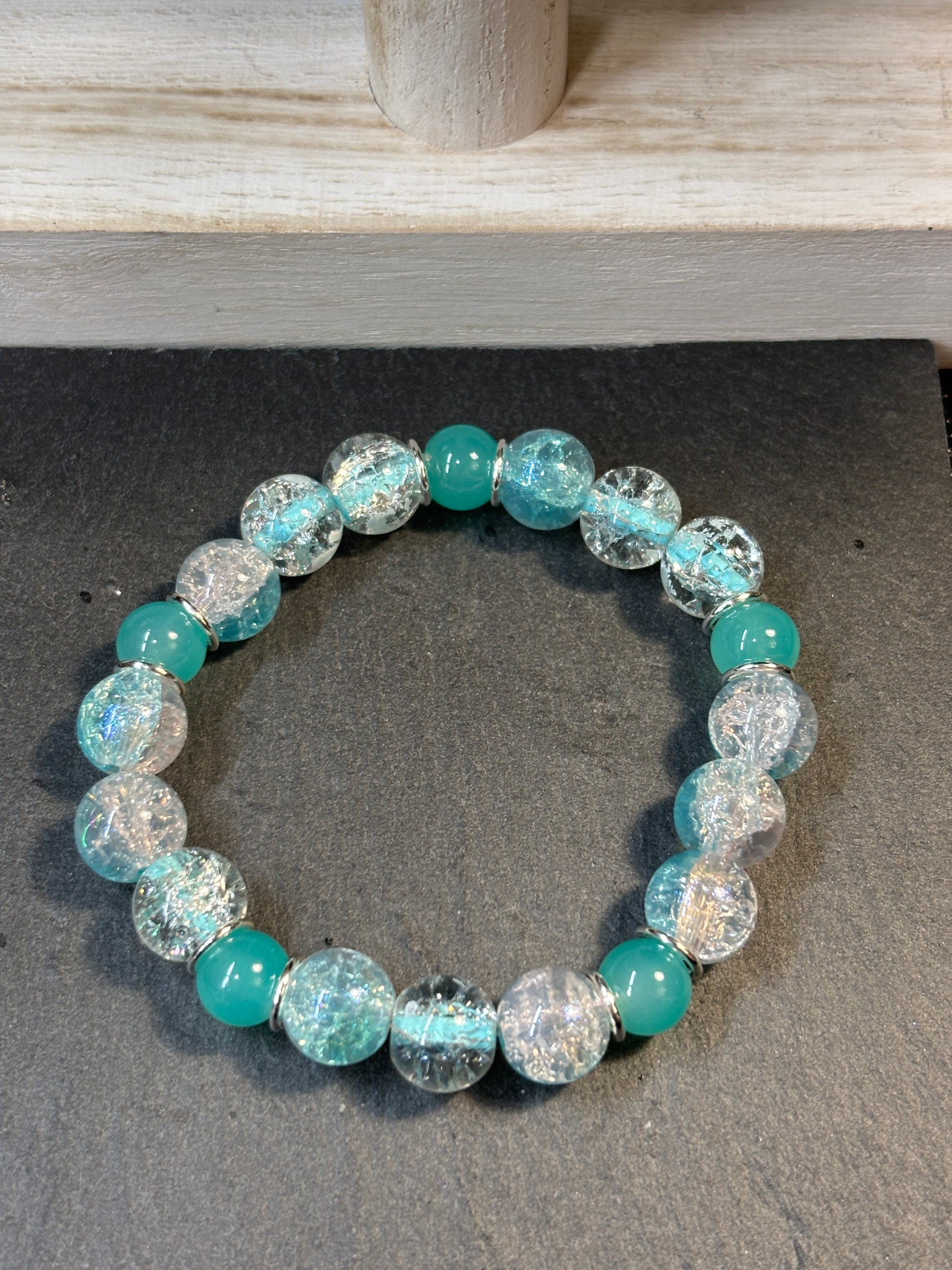 Water Dance  Handmade Glass Beaded Stretch Bracelet - 3