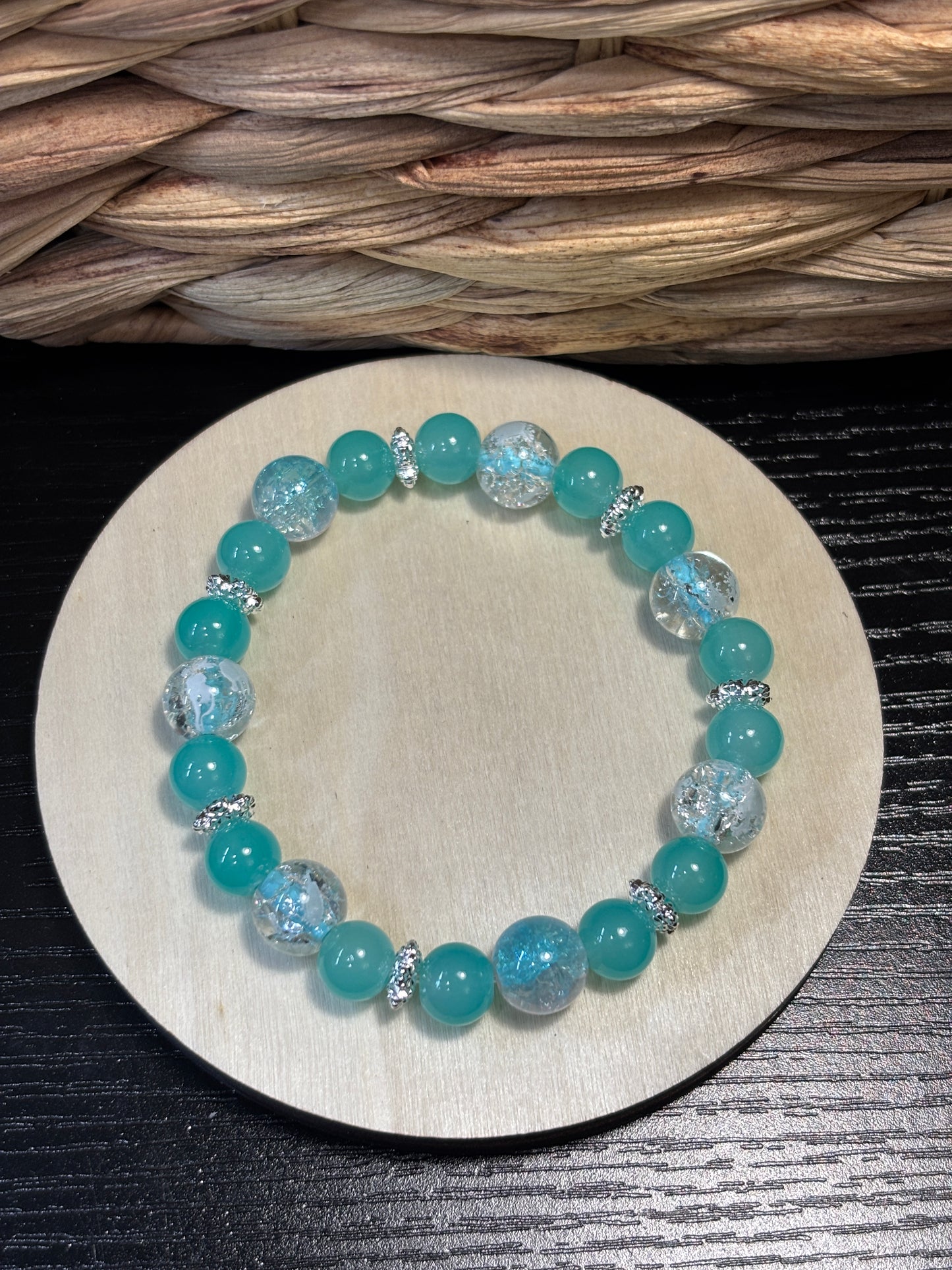 Sea Spray II  Handmade Glass Beaded Stretch Bracelet - 4