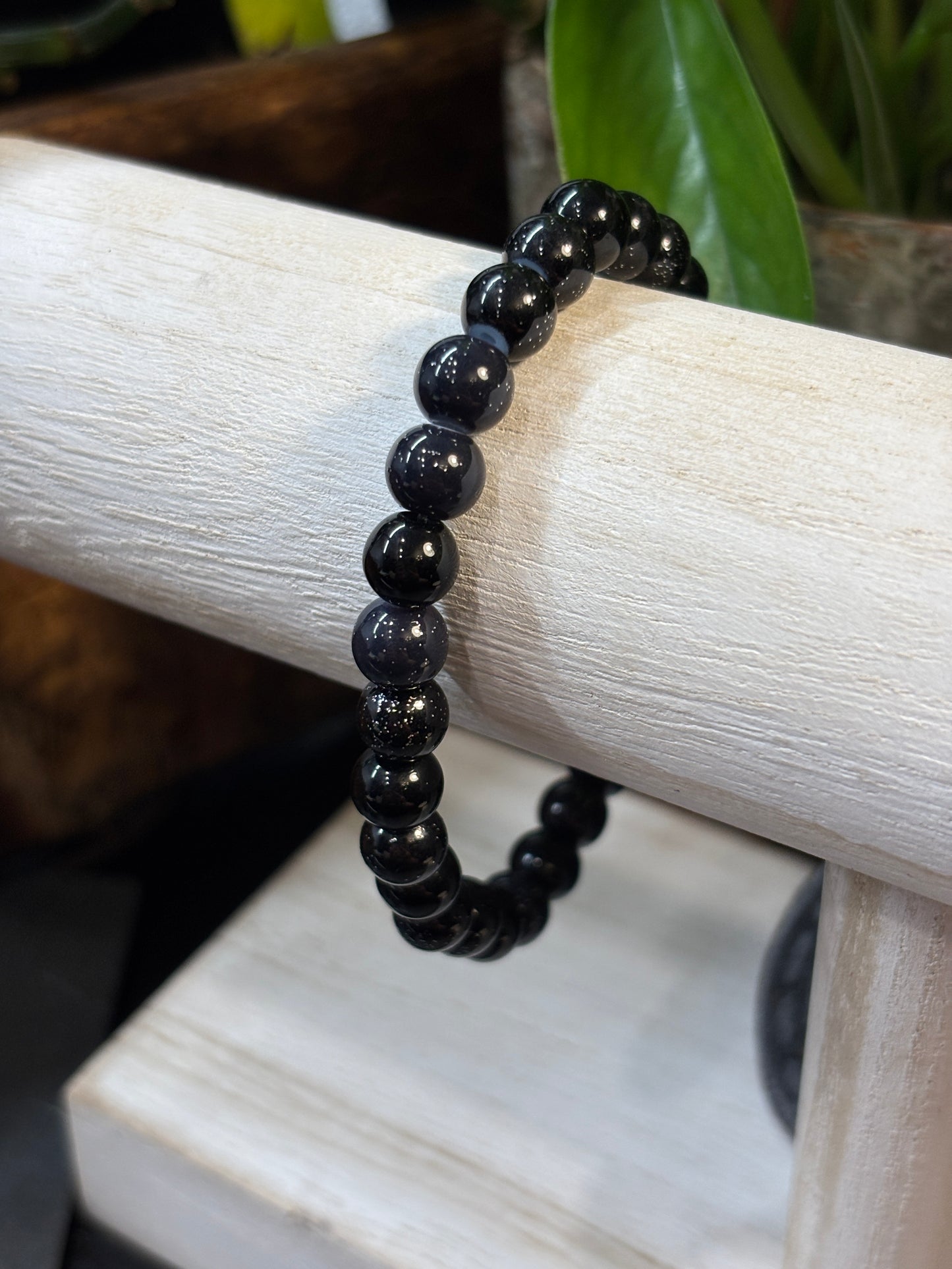 "Blue Black" - Handmade Glass Beaded Stretch Bracelet