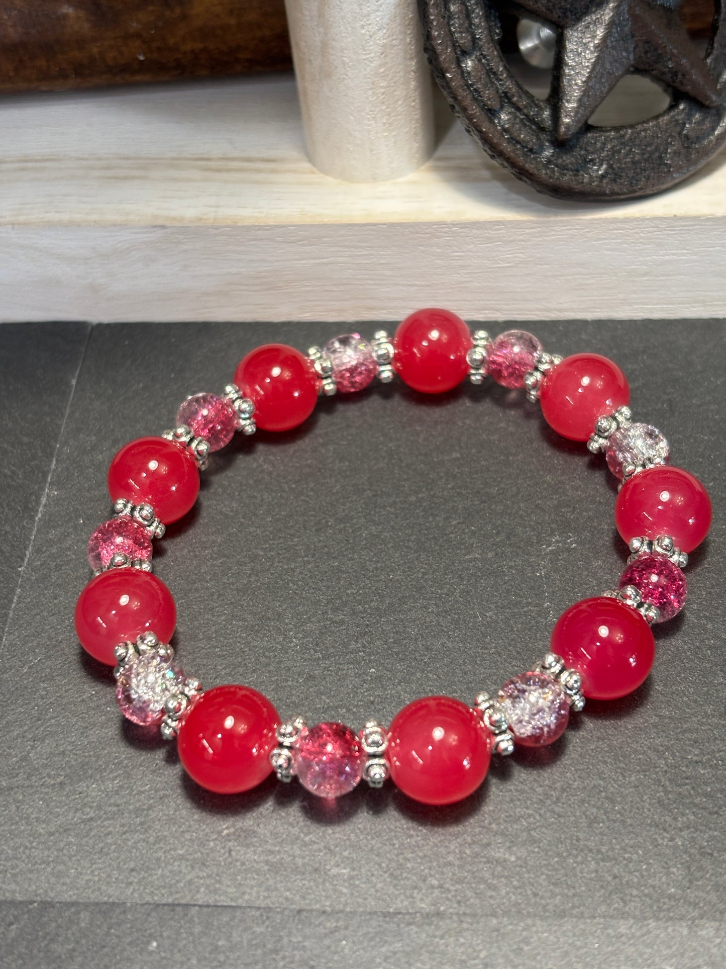 Raspberry Delight  Handmade Glass Beaded Stretch Bracelet - 2