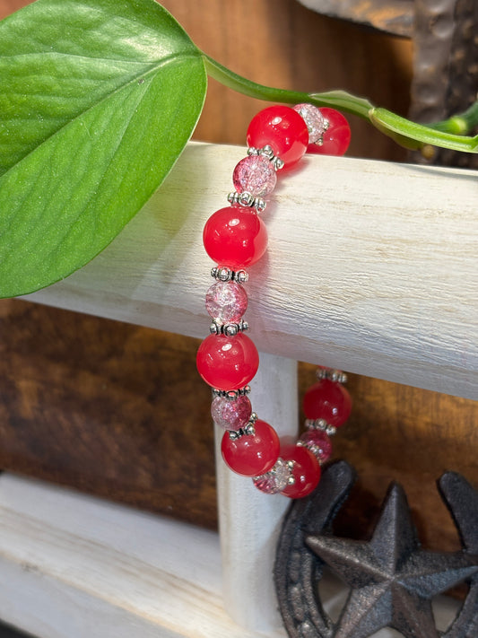 Raspberry Delight  Handmade Glass Beaded Stretch Bracelet - 1