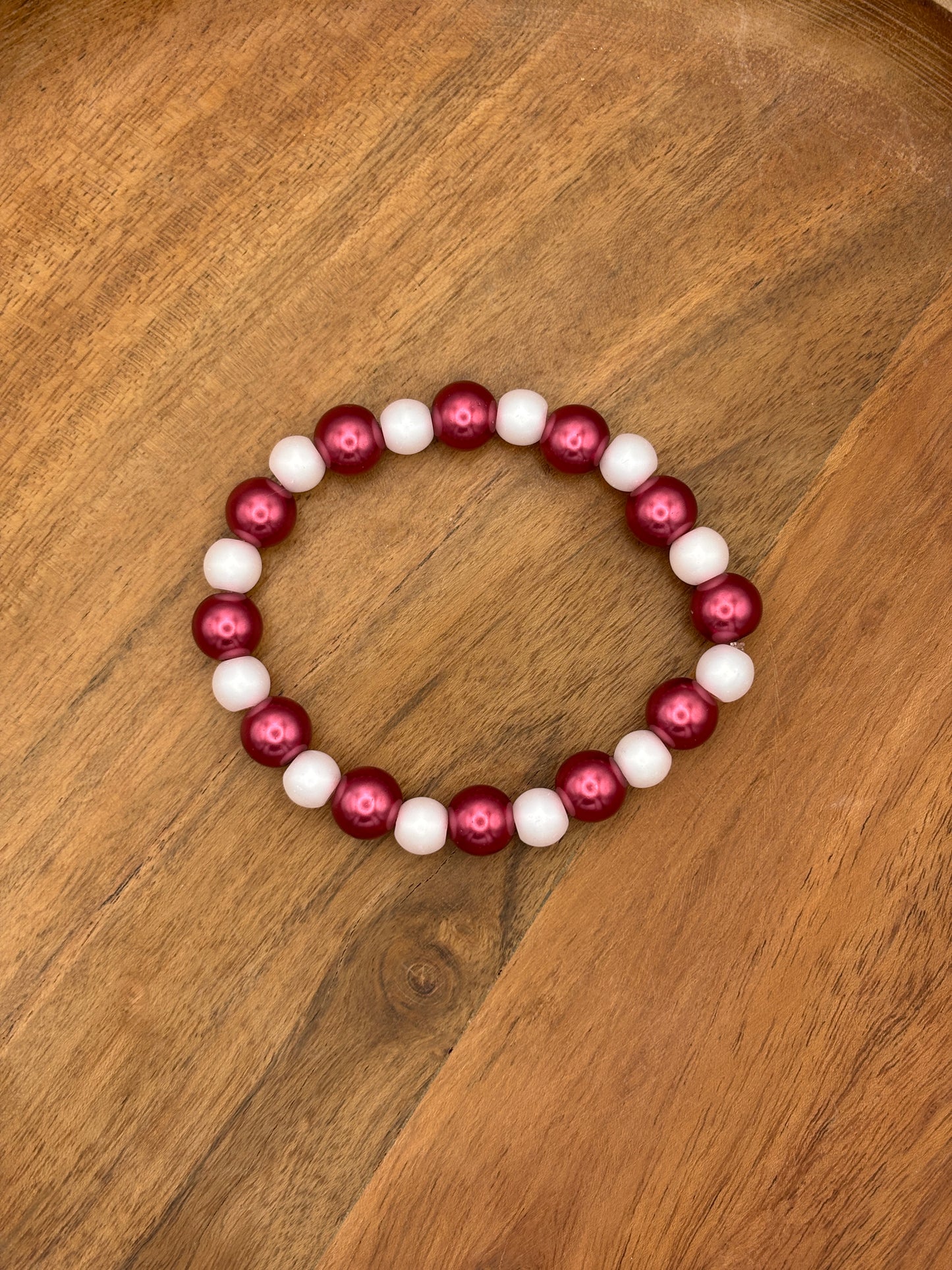 "Pinky & Pearl" - Handmade Glass Beaded Stretch Bracelet