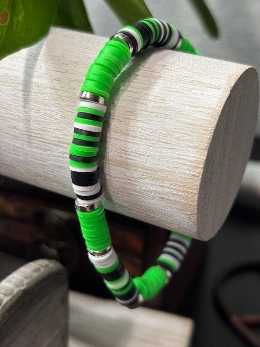 "Green Flash" - Handmade Clay Heishi Bead Stretch Bracelet