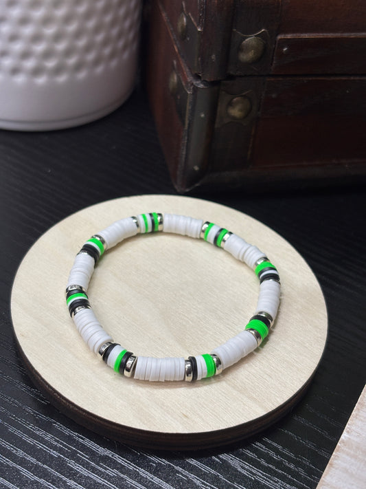 "Forest Frost" - Handmade Clay Heishi Bead Stretch Bracelet