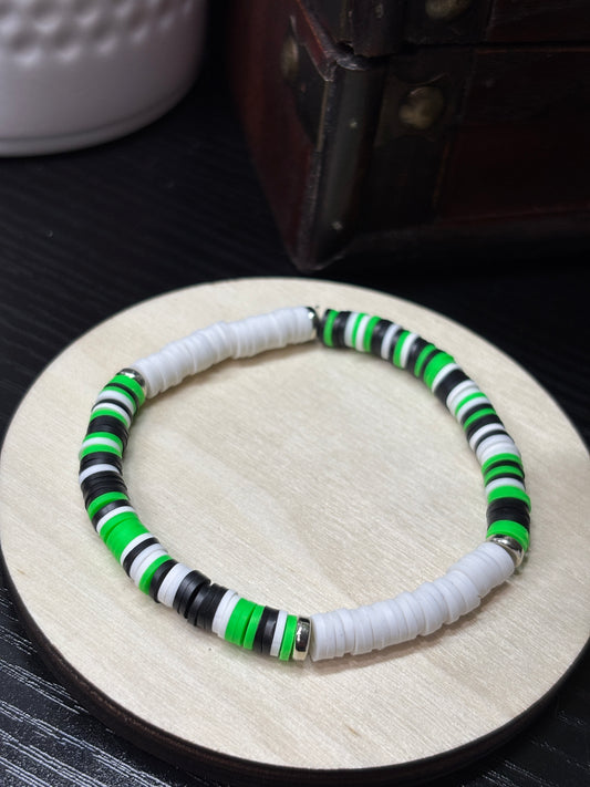 "Monochrome Meadow" - Handmade Clay Heishi Bead Stretch Bracelet