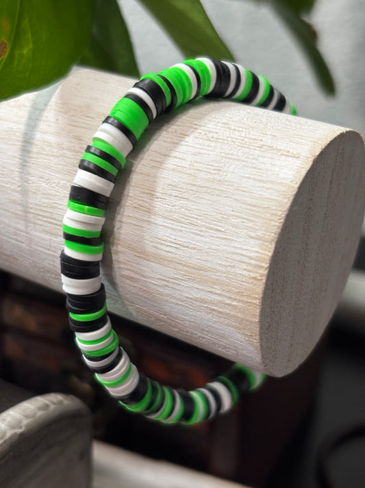 "Blackout Blossom" - Handmade Clay Heishi Bead Stretch Bracelet