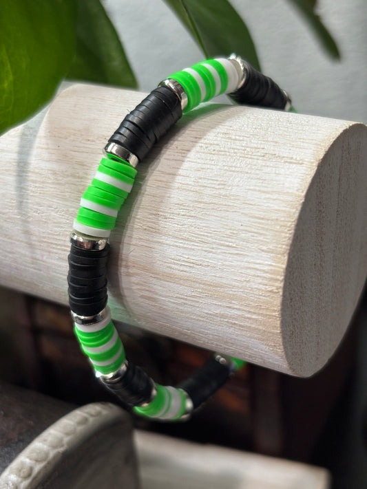 "Zesty Eclipse" - Handmade Clay Heishi Bead Stretch Bracelet