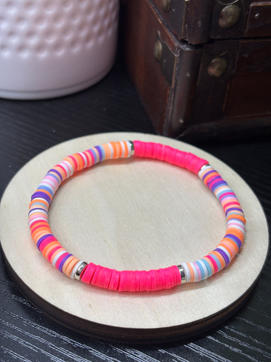 "Cosmic Bloom" - Handmade Clay Heishi Bead Stretch Bracelet