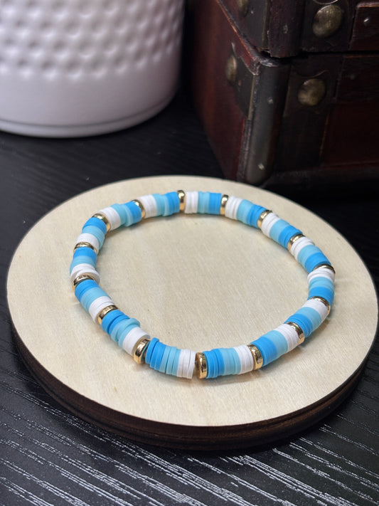 "Ocean" - Handmade Clay Heishi Bead Stretch Bracelet