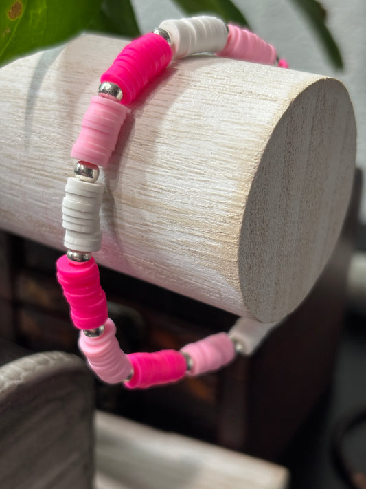 "Bubblegum Breeze" - Handmade Clay Heishi Bead Stretch Bracelet