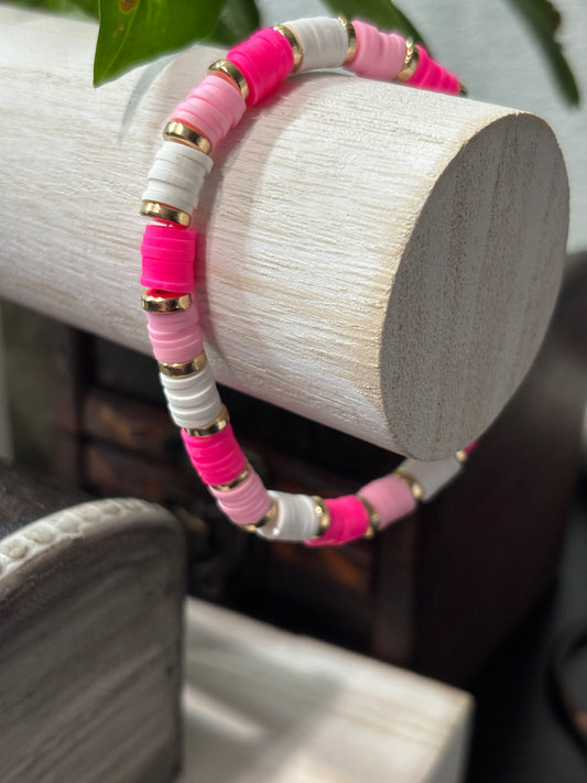 "Blush Pop" - Handmade Clay Heishi Bead Stretch Bracelet