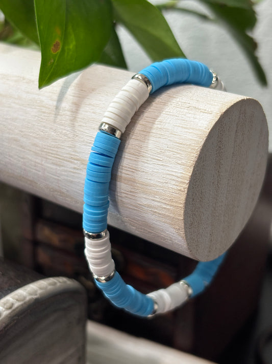 "Sky Whisper" - Handmade Clay Heishi Bead Stretch Bracelet