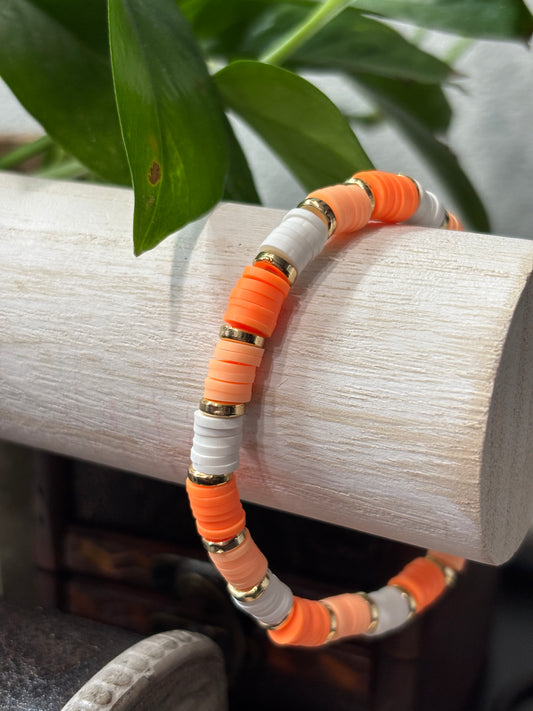 "Tangerine Dream" - Handmade Clay Heishi Bead Stretch Bracelet