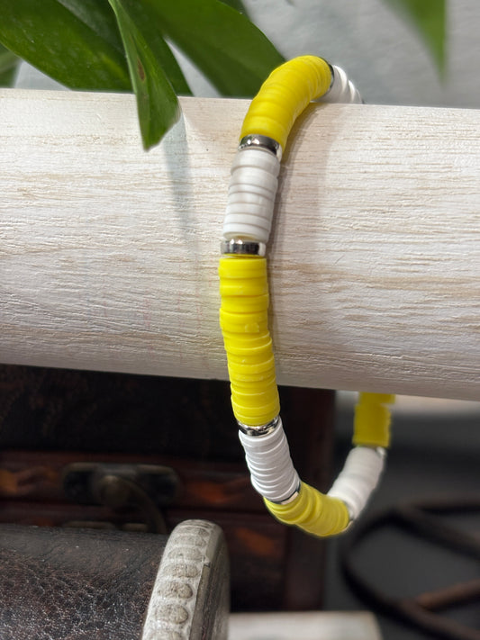 "Silver Sunrise" - Handmade Clay Heishi Bead Stretch Bracelet