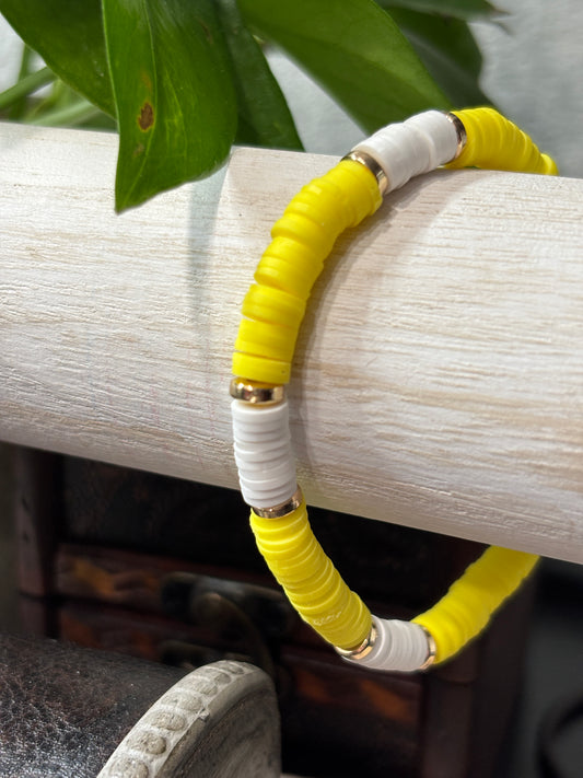 "Sunlit Spark" - Handmade Clay Heishi Bead Stretch Bracelet