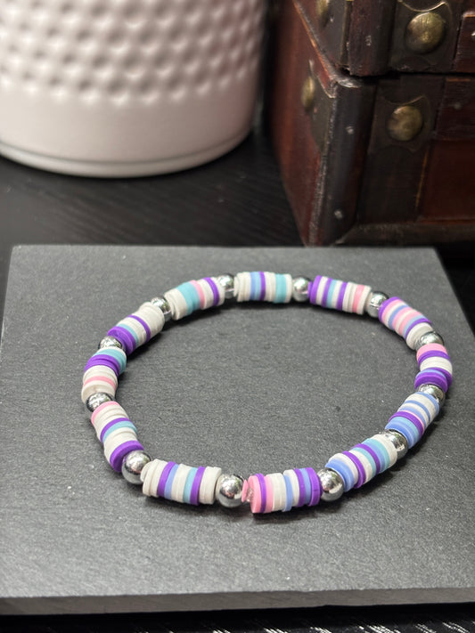 "Frosted Lavender" - Handmade Clay Heishi Bead Stretch Bracelet