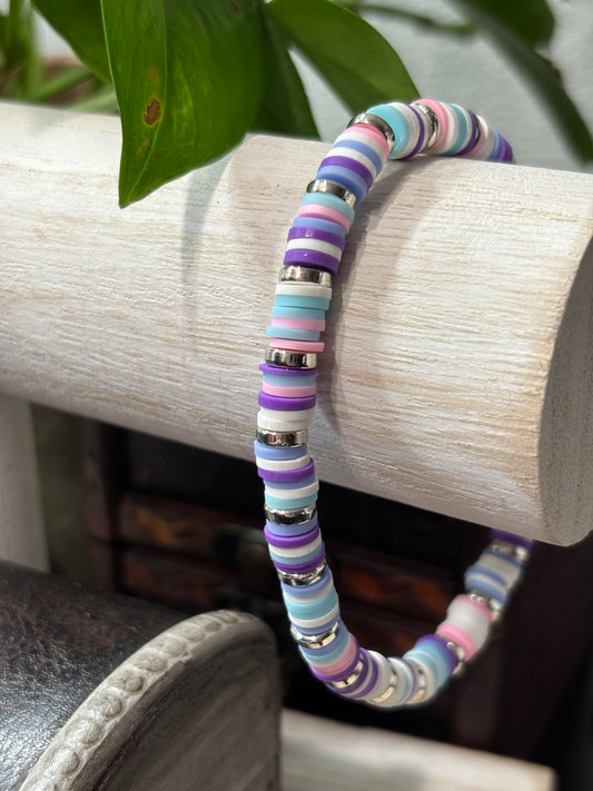 "Lavender Skies" - Handmade Clay Heishi Bead Stretch Bracelet