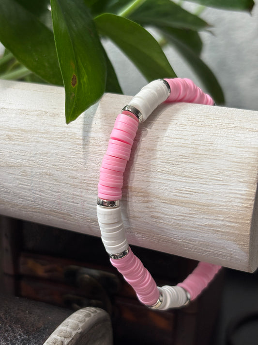 "Pink Halo" - Handmade Clay Heishi Bead Stretch Bracelet