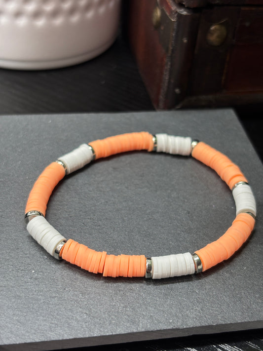 "Peach Blossom" - Handmade Clay Heishi Bead Stretch Bracelet