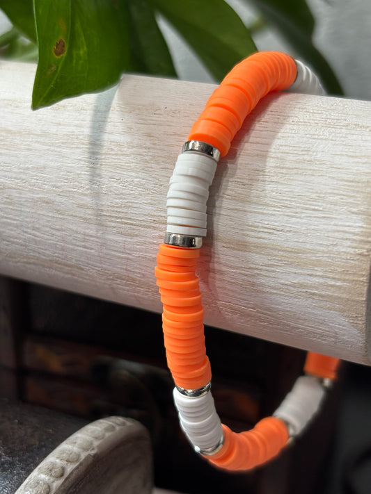 "Sunset Swirl" - Handmade Clay Heishi Bead Stretch Bracelet